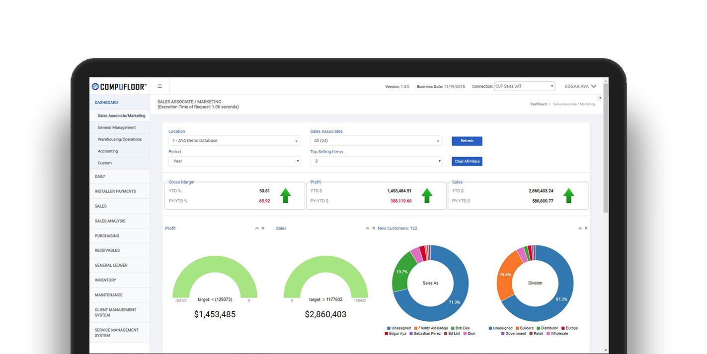 Flooring Software dashboard on tablet